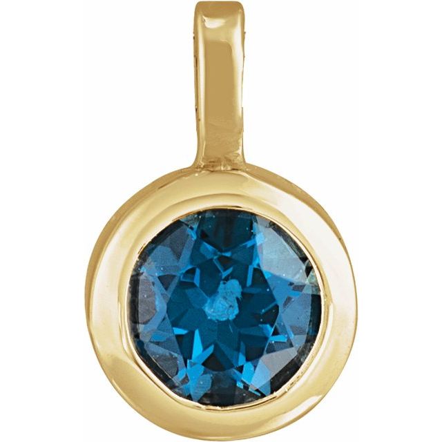 14K Yellow Natural London Blue Topaz Pendant