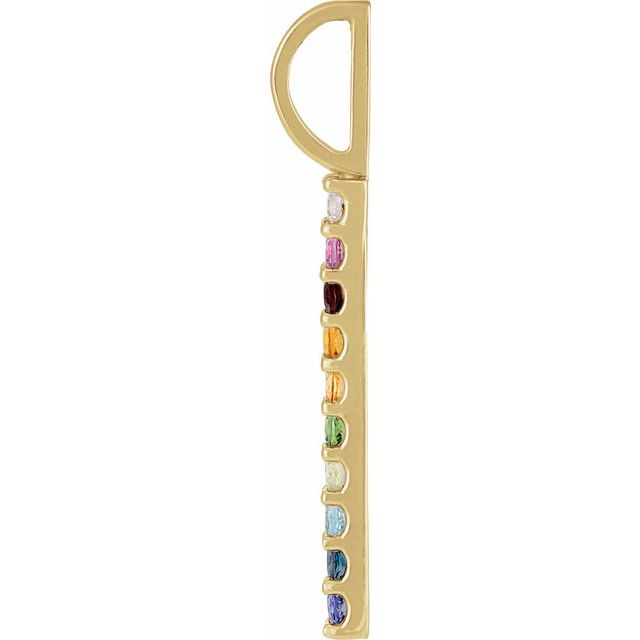 14K Yellow Natural Multi-Gemstone & .02 CT Natural Diamond Rainbow Bar Charm/Pendant