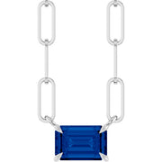 14K White 6x4 mm Lab-Grown Blue Sapphire Solitaire 18' Necklace