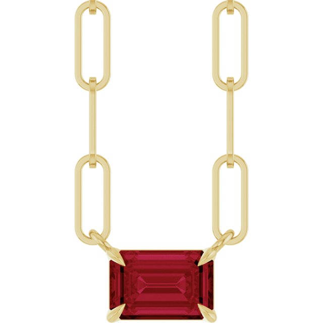 14K Yellow 6x4 mm Lab-Grown Ruby Solitaire 18' Necklace