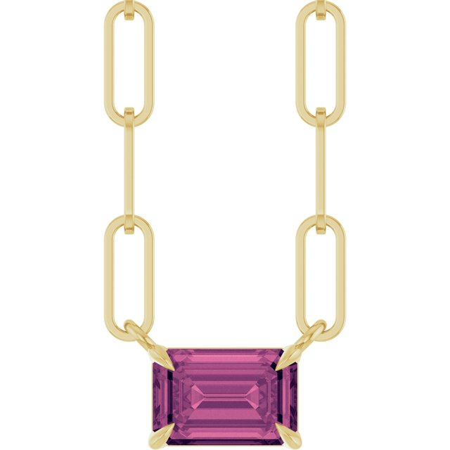 14K Yellow 6x4 mm Natural Pink Tourmaline Solitaire 18' Necklace