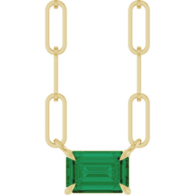 14K Yellow 6x4 mm Lab-Grown Emerald Solitaire 16' Necklace