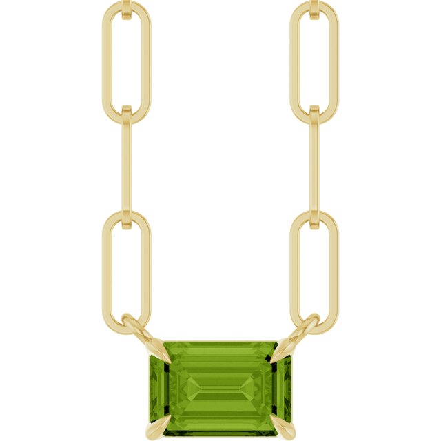 14K Yellow 6x4 mm Natural Peridot Solitaire 18' Necklace