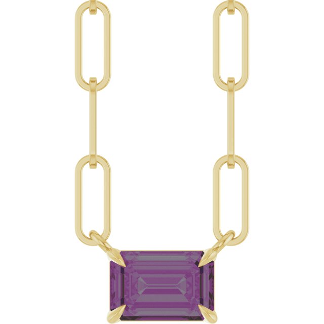 14K Yellow 6x4 mm Lab-Grown Alexandrite Solitaire 18' Necklace
