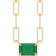 14K Yellow 6x4 mm Lab-Grown Emerald Solitaire 18' Necklace