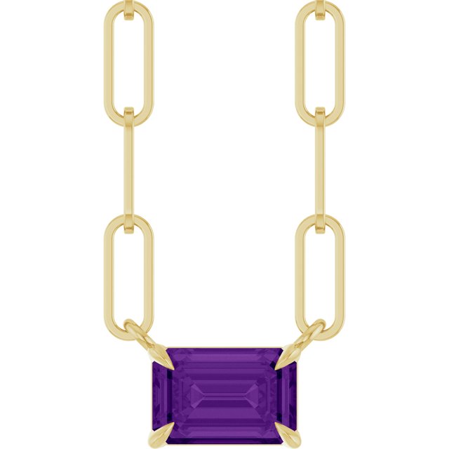 14K Yellow 6x4 mm Natural Amethyst Solitaire 18' Necklace