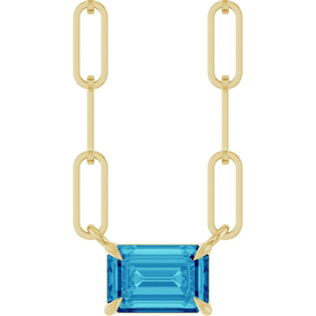 14K Yellow 6x4 mm Natural Blue Zircon Solitaire 18' Necklace