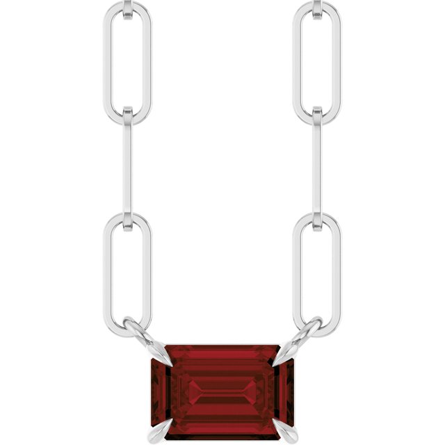 Sterling Silver 6x4 mm Natural Mozambique Garnet Solitaire 18' Necklace