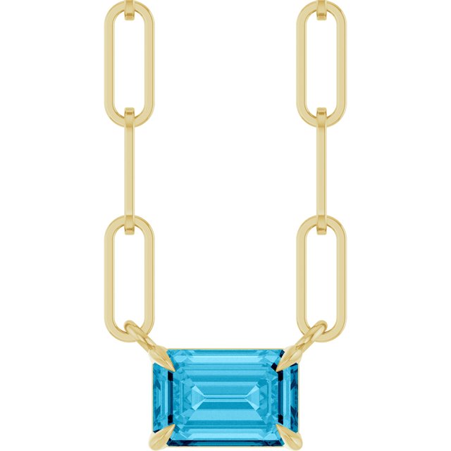14K Yellow 6x4 mm Natural Aquamarine Solitaire 18' Necklace