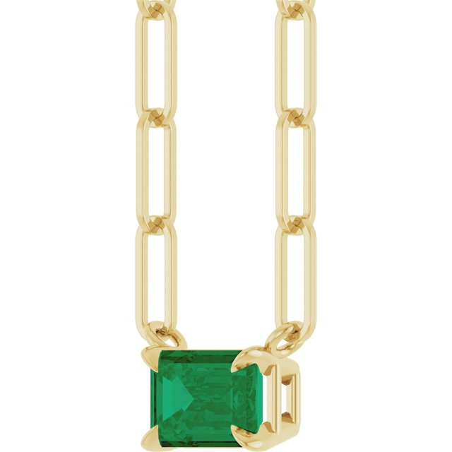 14K Yellow 6x4 mm Lab-Grown Emerald Solitaire 18' Necklace