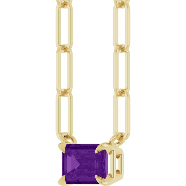 14K Yellow 6x4 mm Natural Amethyst Solitaire 18' Necklace