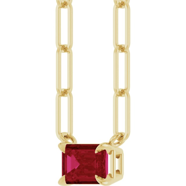 14K Yellow 6x4 mm Lab-Grown Ruby Solitaire 18' Necklace
