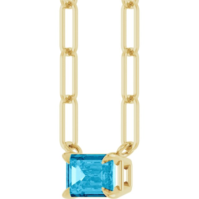 14K Yellow 6x4 mm Natural Aquamarine Solitaire 18' Necklace