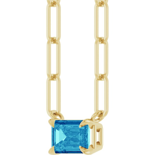 14K Yellow 6x4 mm Natural Blue Zircon Solitaire 18' Necklace