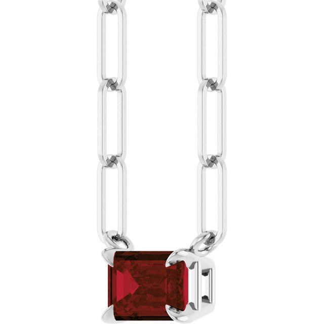 Sterling Silver 6x4 mm Natural Mozambique Garnet Solitaire 18' Necklace