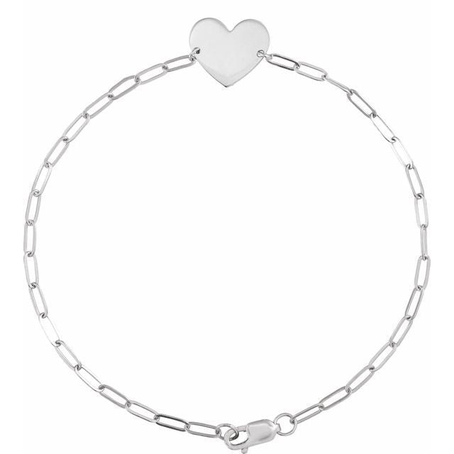 14K White Engravable Heart 7' Bracelet