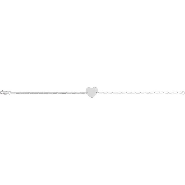14K White Engravable Heart 7' Bracelet