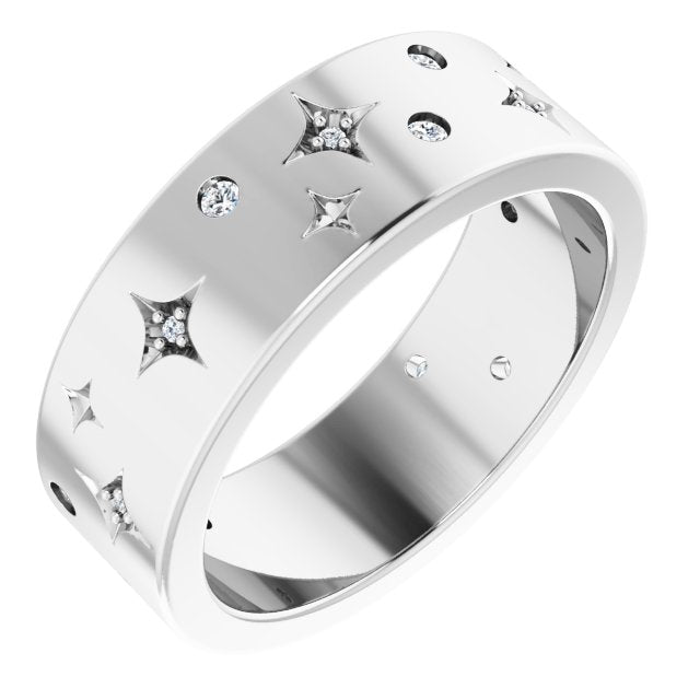 14k White 1/8 Ctw Natural Diamond Star Band Size 6