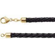 Black 5 Mm Braided Leather 20' Cord With 14k Yellow Lobster Clasp