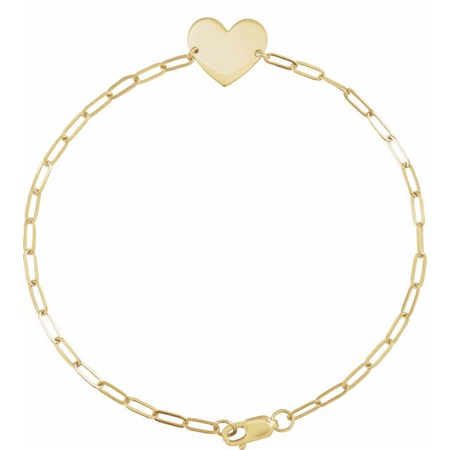 14K Yellow Engravable Heart 7' Bracelet