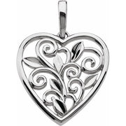 14K White Filigree Heart Pendant