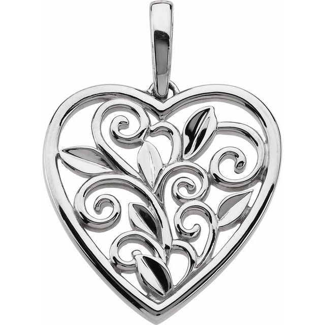 14K White Filigree Heart Pendant