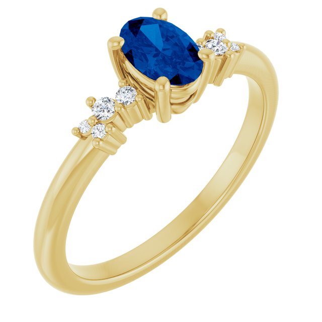 14K Yellow Lab-Grown Blue Sapphire & .06 CTW Lab-Grown Diamond Ring