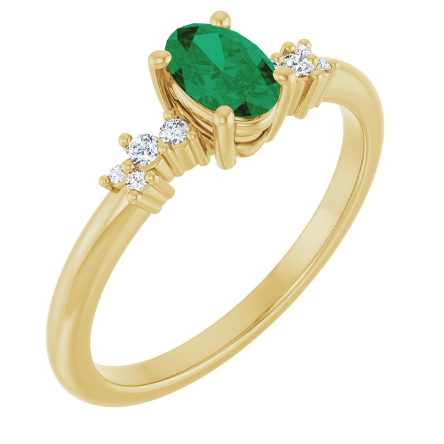 14K Yellow Lab-Grown Emerald & .06 CTW Lab-Grown Diamond Ring