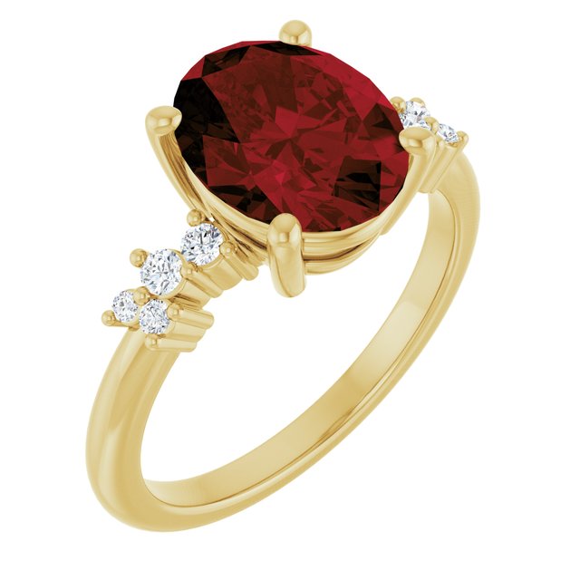 14K Yellow Natural Mozambique Garnet & .06 CTW Lab-Grown Diamond Ring