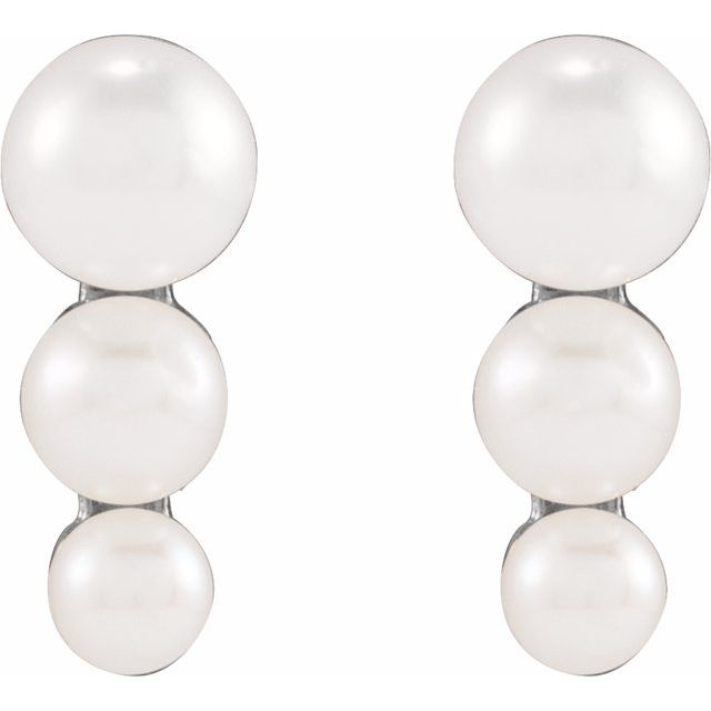 Sterling Silver Graduated Cultured White Freshwater Pearl Earrings