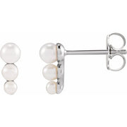 Sterling Silver Graduated Cultured White Freshwater Pearl Earrings