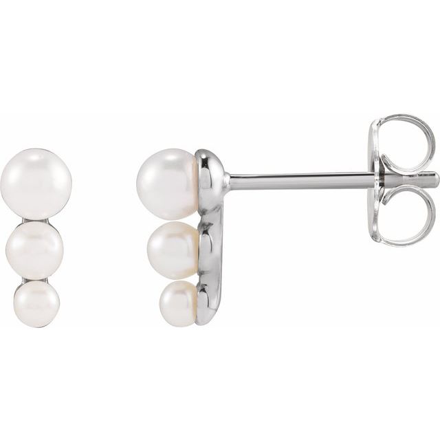 Sterling Silver Graduated Cultured White Freshwater Pearl Earrings