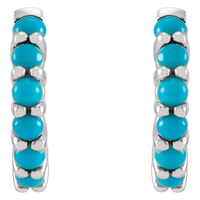 14K White Natural Turquoise 12.2 mm Huggie Hoop Earrings