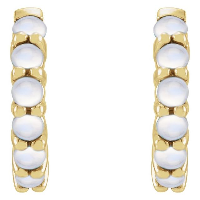 14k Yellow Natural Rainbow Moonstone 12.2 Mm Huggie Hoop Earrings