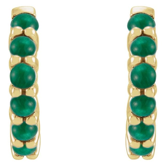 14K Yellow Natural Emerald Cabochon 12.2 mm Huggie Hoop Earrings