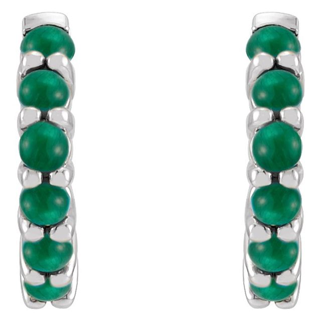 Sterling Silver Natural Emerald Cabochon 12.2 mm Huggie Hoop Earrings
