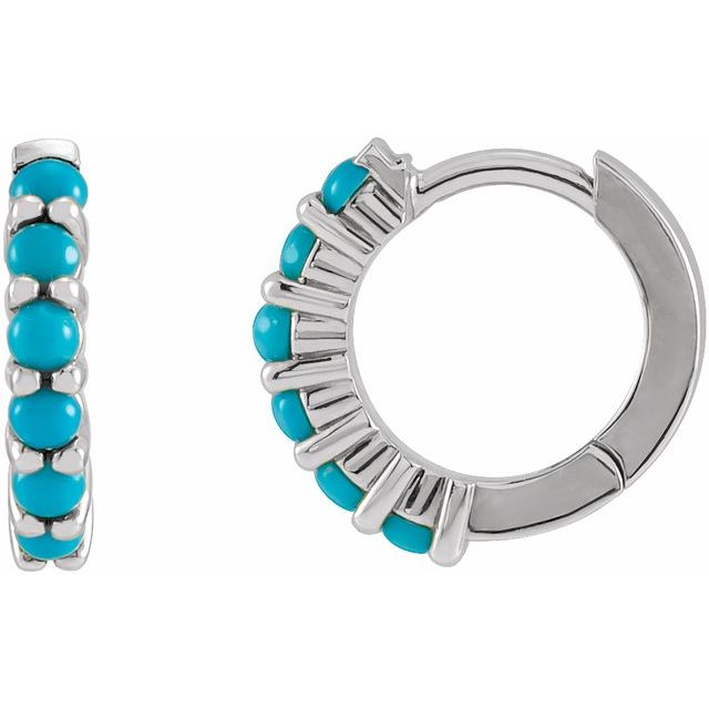 Sterling Silver Natural Turquoise 12.2 mm Huggie Hoop Earring