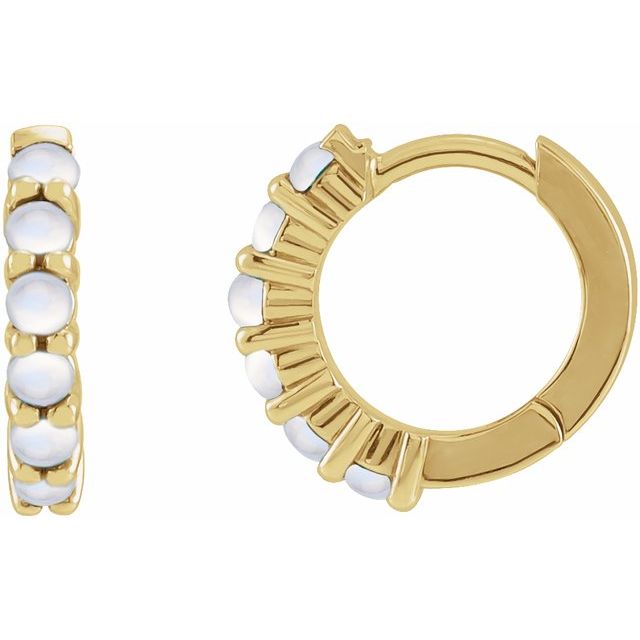 14k Yellow Natural Rainbow Moonstone 12.2 Mm Huggie Hoop Earrings
