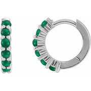 Sterling Silver Natural Emerald Cabochon 12.2 mm Huggie Hoop Earring