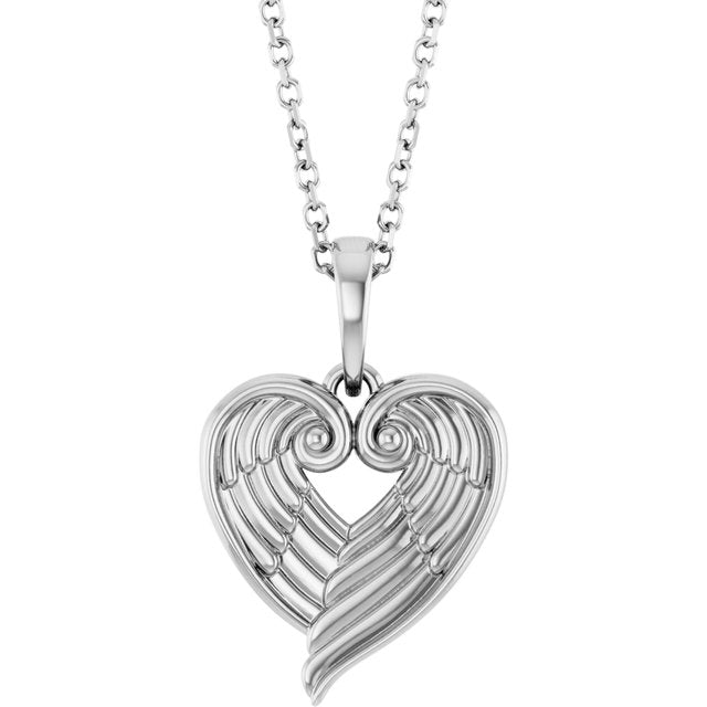 Sterling Silver Angel Wing Heart 16-18' Necklace