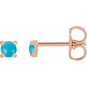 14K Rose Cabochon Natural Turquoise 4-Prong Claw Earrings