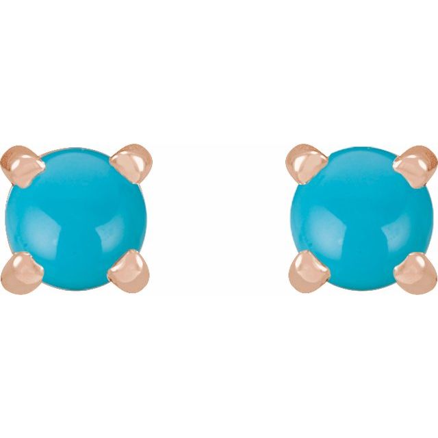 14K Rose Cabochon Natural Turquoise 4-Prong Claw Earrings