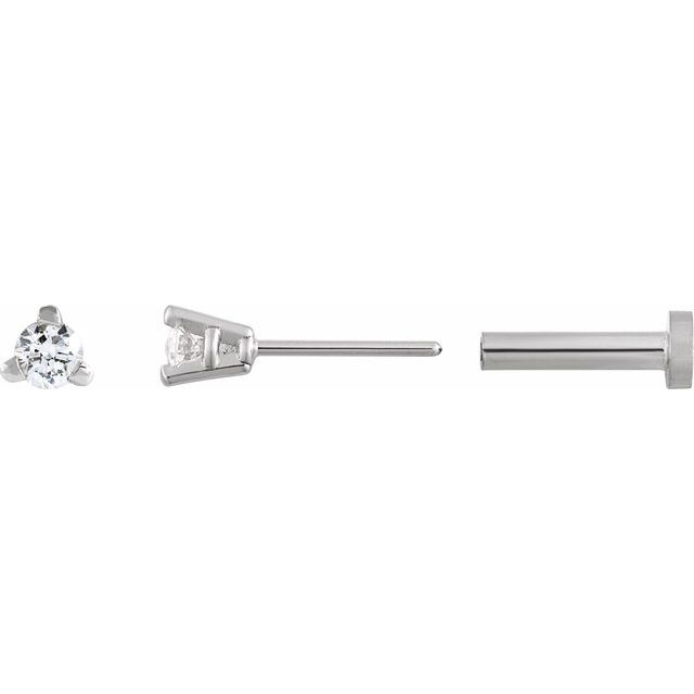 14K White .03 CT Natural Diamond Press Fit Back Stud Earring