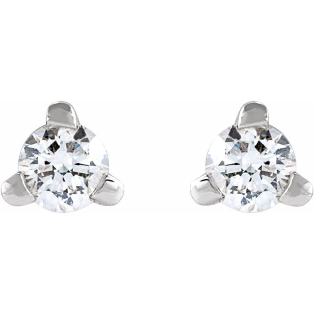14K White .03 CT Natural Diamond Press Fit Back Stud Earring