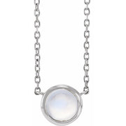14K White Cabochon Natural Rainbow Moonstone Bezel-Set 18' Necklace