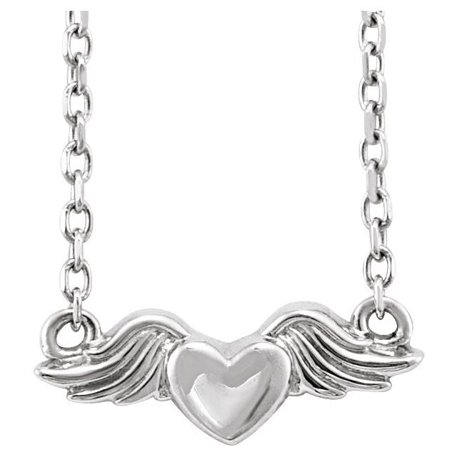 14K White Heart with Angel Wings 18' Necklace