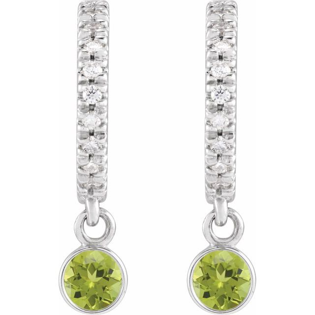 14K White Natural Peridot & .08 Natural Diamond Hoop Earrings