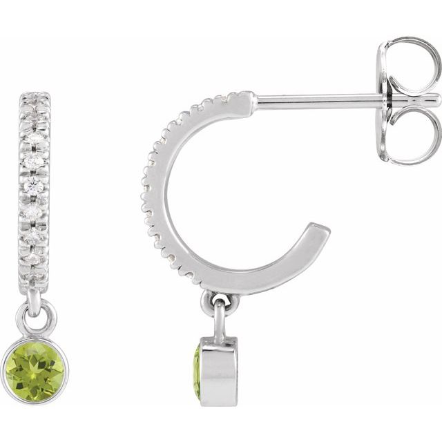 14K White Natural Peridot & .08 Natural Diamond Hoop Earrings