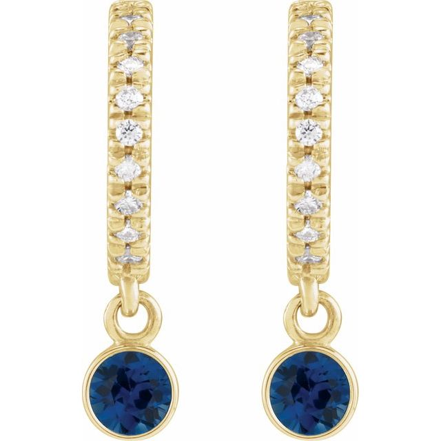 14k Yellow Natural Blue Sapphire & .08 Natural Diamond Hoop Earrings