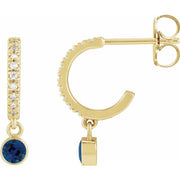 14k Yellow Natural Blue Sapphire & .08 Natural Diamond Hoop Earrings